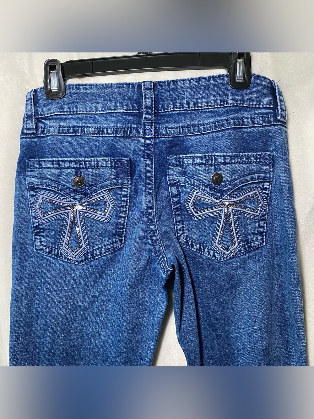 Zara Girls Blue Denim Jeans with Embroidered Bow Back Pockets